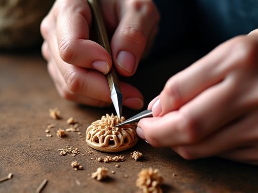 Artisan hand carving wooden jewelry
