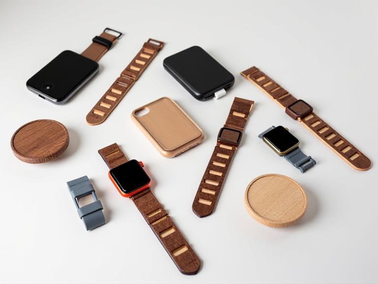 Wooden smartwatch bands and tech accessories